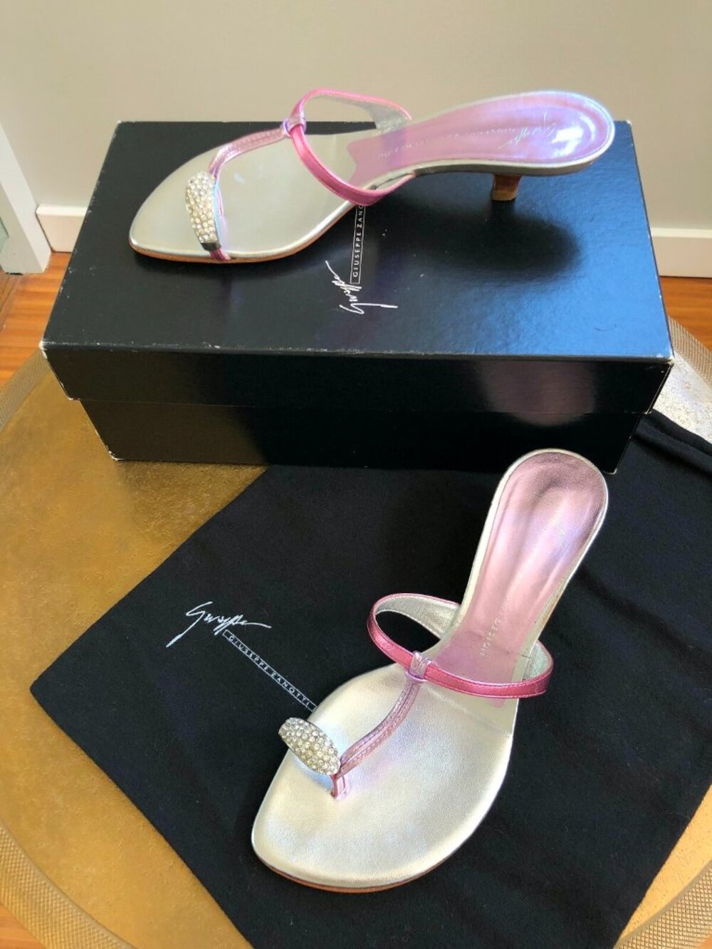 Giuseppe Zanotti jewel toe ring pink leather sandals heels